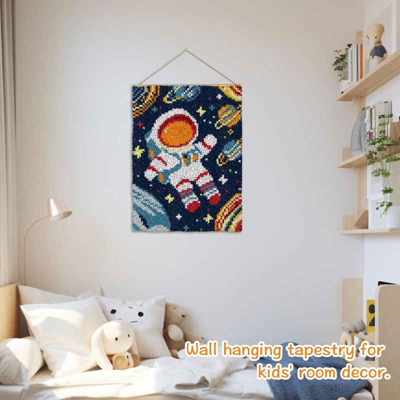 YP Astronaut Planet Latch Hook Rug Kits,Latch Hook Kits for Adults DIY Rug Crafts Arts Carpet for Home Decoration Festival Gifts,20.5" X 15" - Image 2